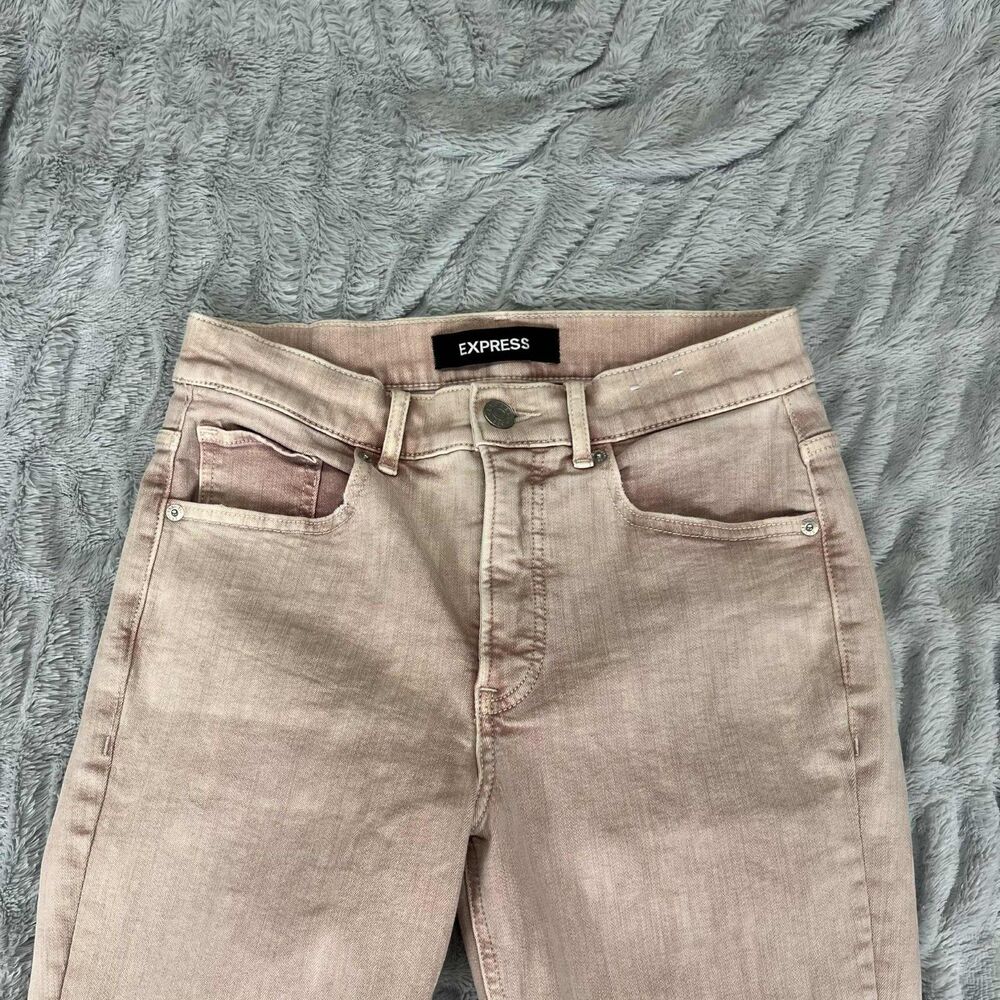 Express Jeans Women 6R High Rise Ankle Legging Skinny Stretch Denim Pink Pastel - Picture 3 of 9